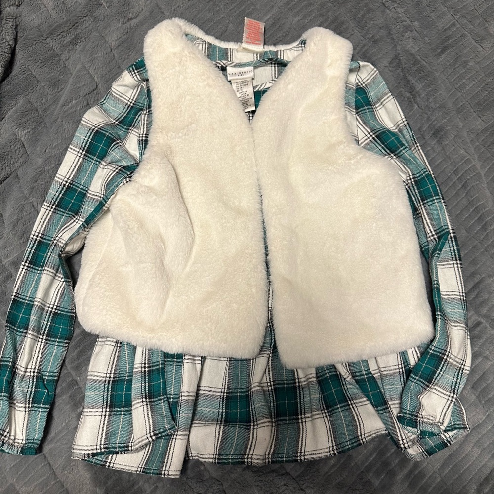 Max Studio Green and White Plaid Shirt